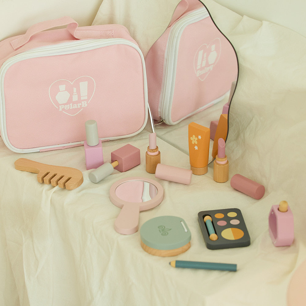 Set de maquillaje de madera con maletín