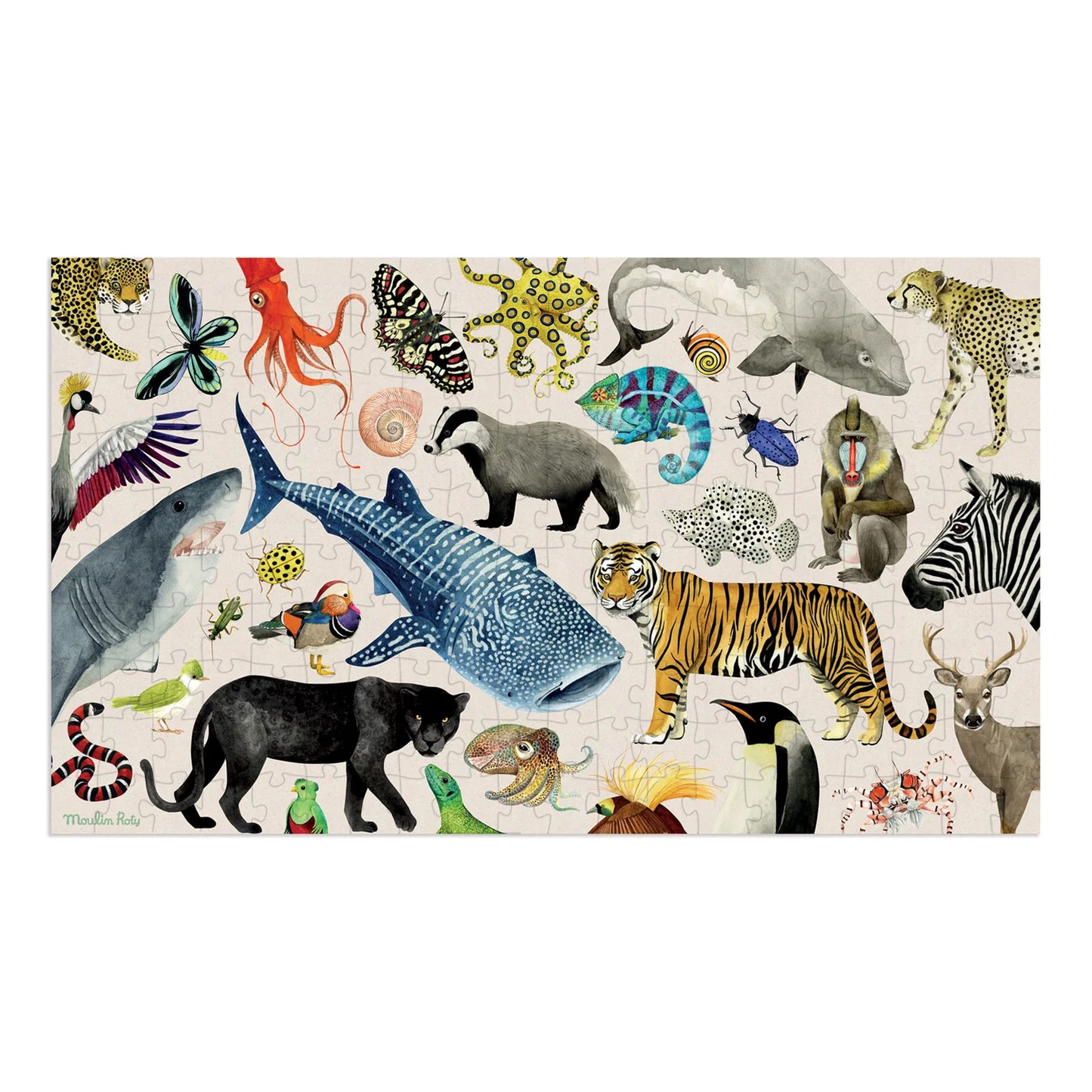 Puzzle con lupa y poster 200 piezas - Animales del Mundo