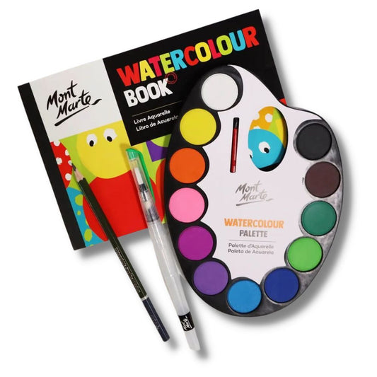 Set de acuarelas con paleta, block, pincel y lápiz - Mont Marte Kids