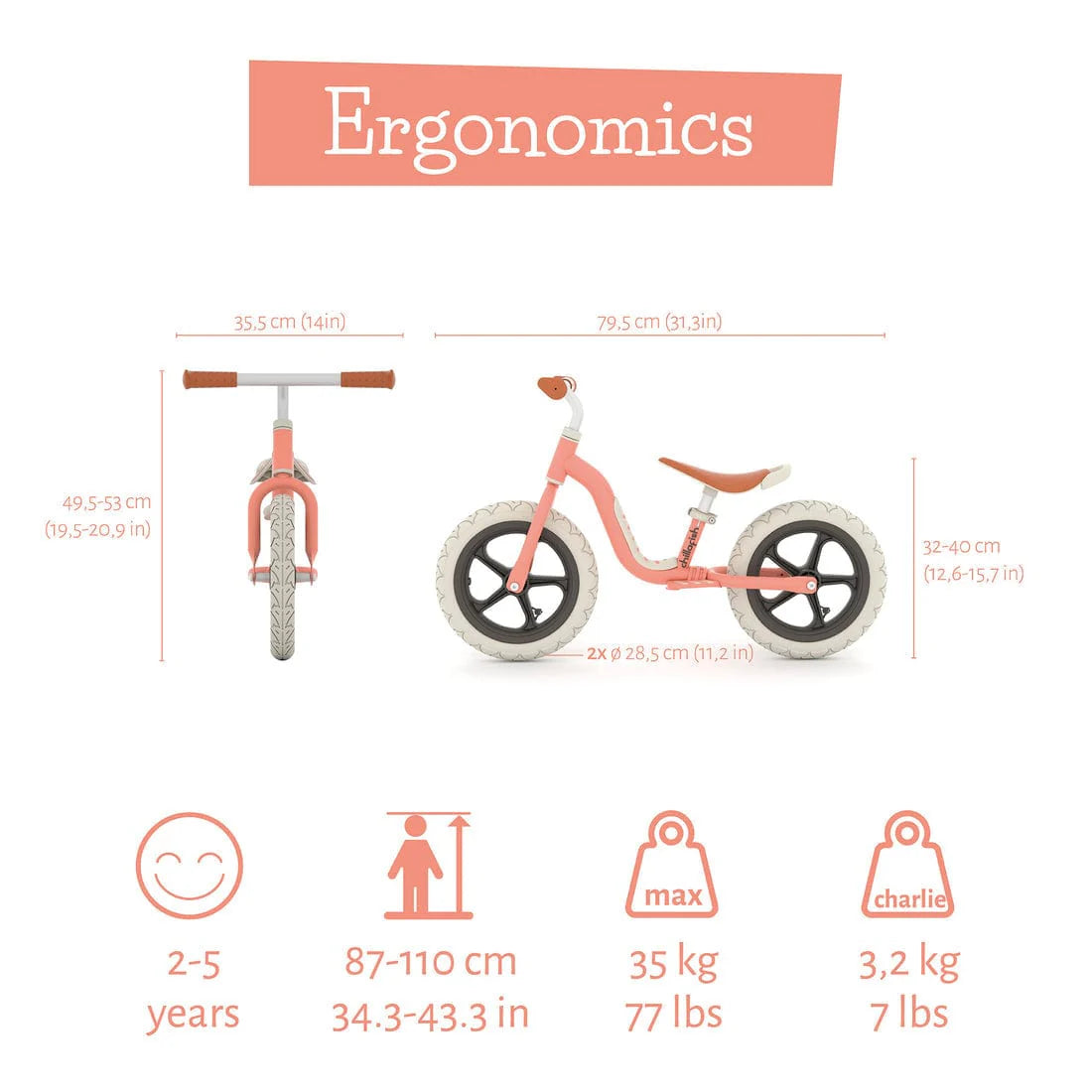 Bici de Equilibrio Charlie LUX Salmón