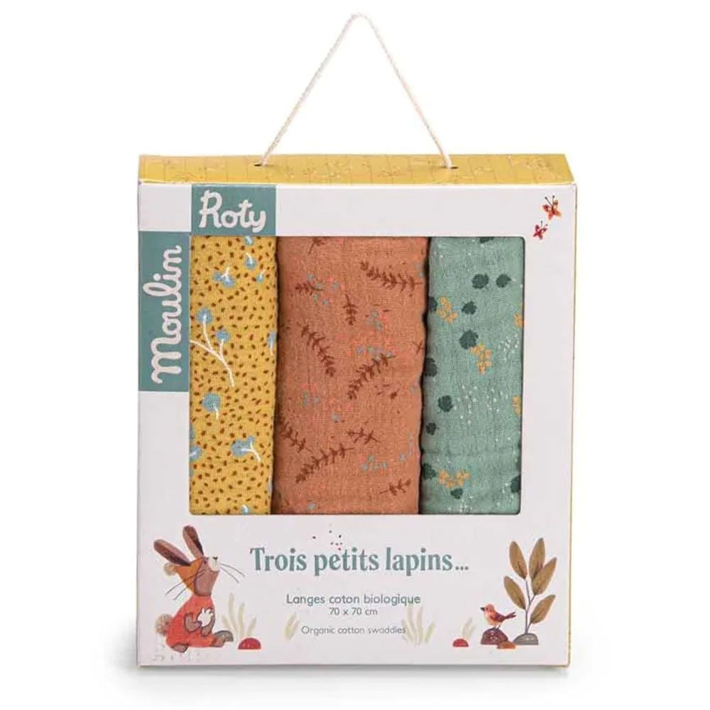 Set de 3 muselinas de algodón orgánico Trois Petits Lapins