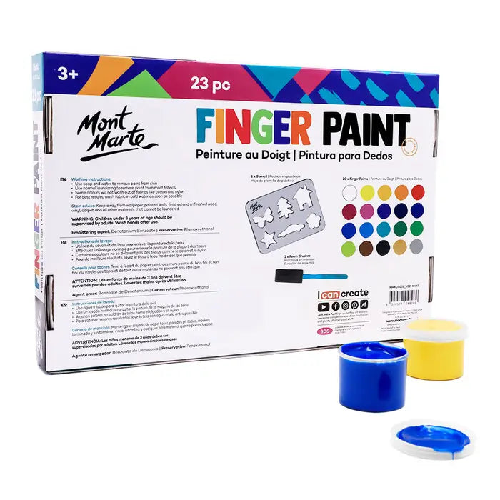 Set de 20 pinturas para dedo + stencil + pincel de espuma