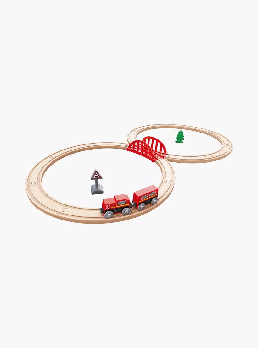 Pista de tren clásica en 8 con tren magnético y accesorios