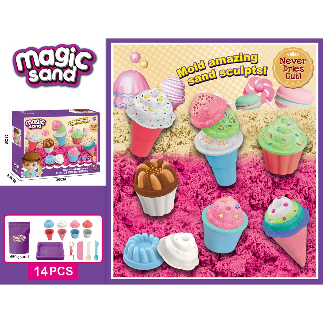 Juego de moldes de helado y arena kinética