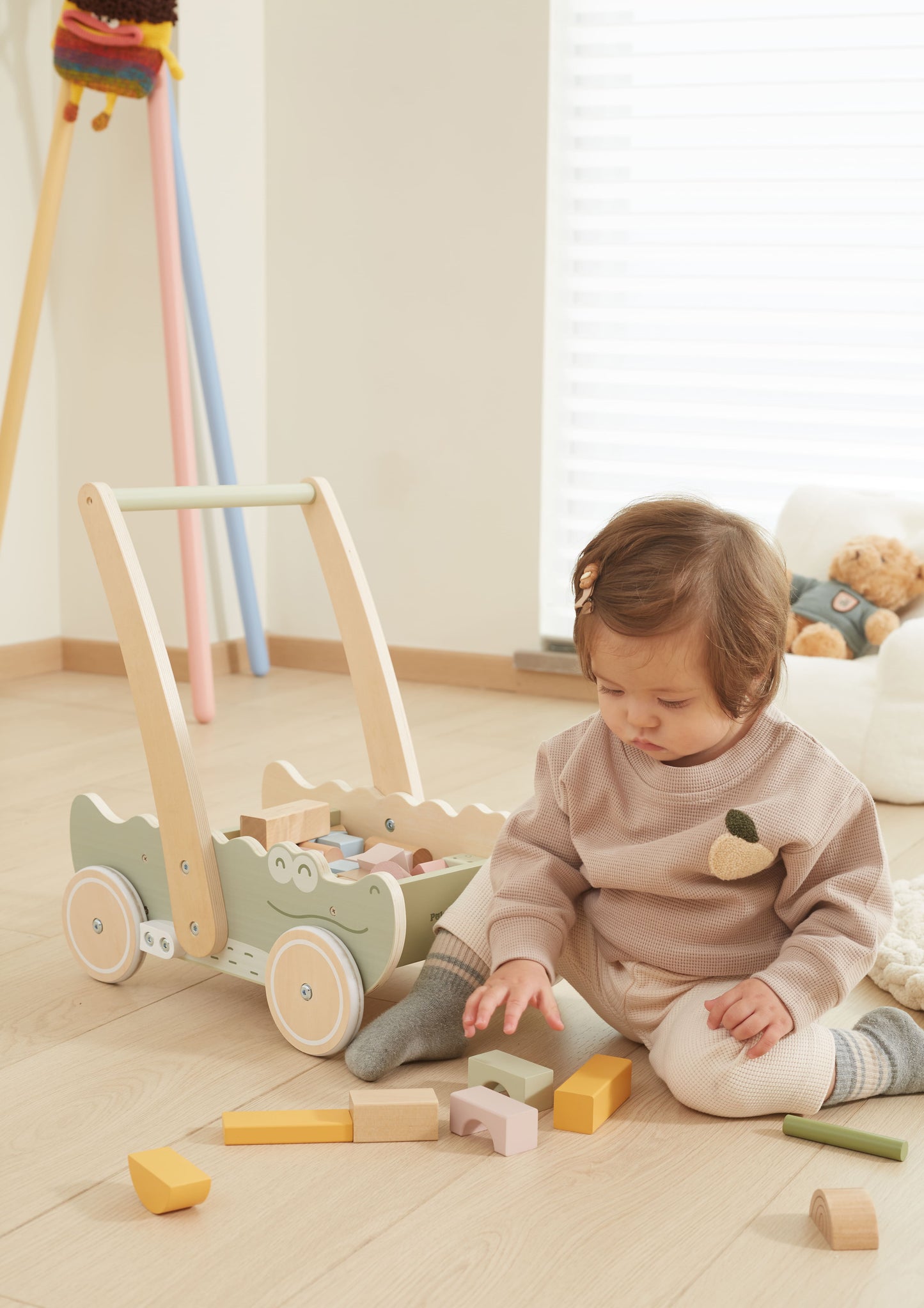 Carrito para juguetes con bloques y puzzle - Cocodrilo