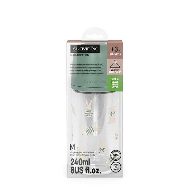 Mamadera de Vidrio 240 ml - Flujo M (+3 meses) Fisiológico - Wonder Verde
