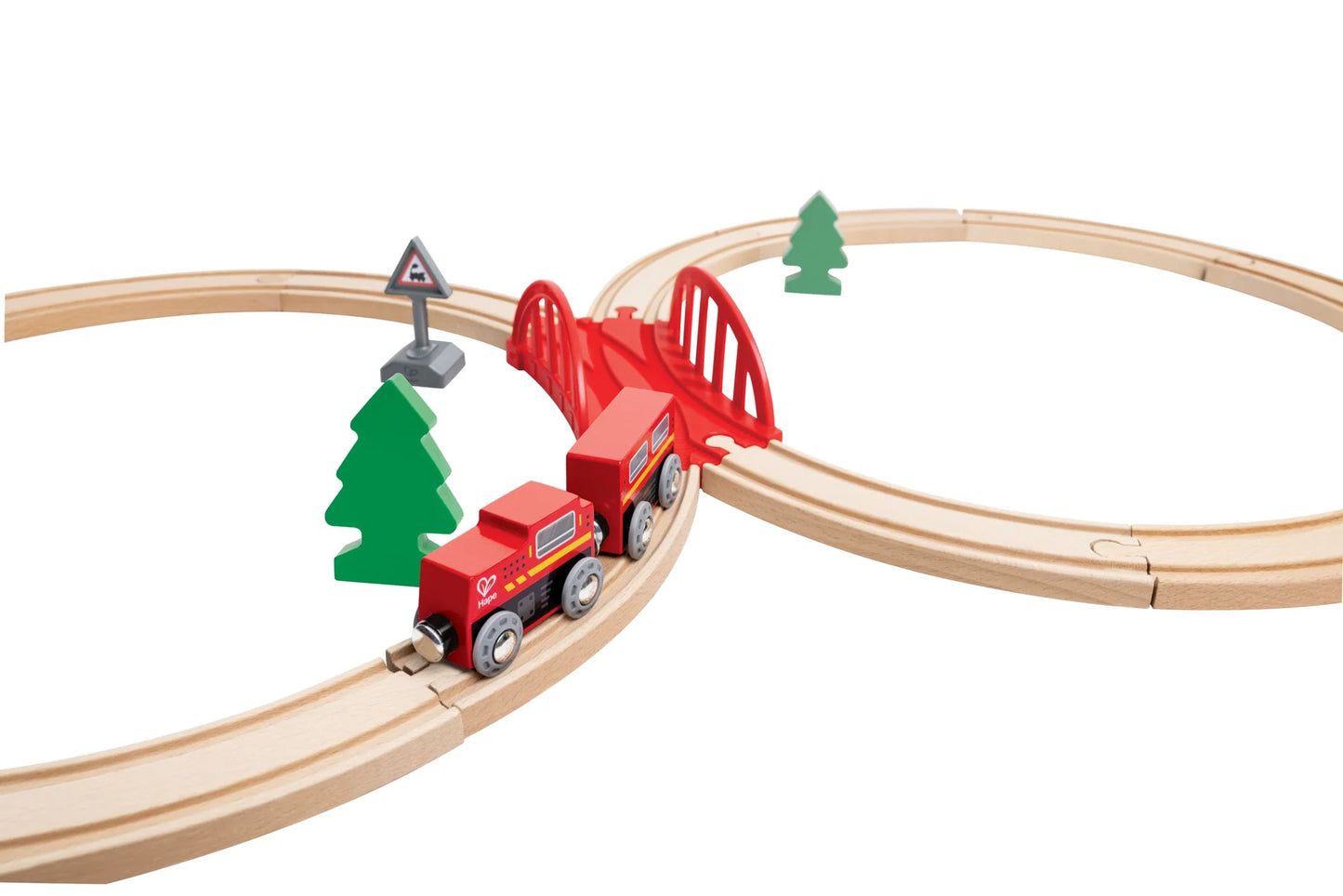 Pista de tren clásica en 8 con tren magnético y accesorios