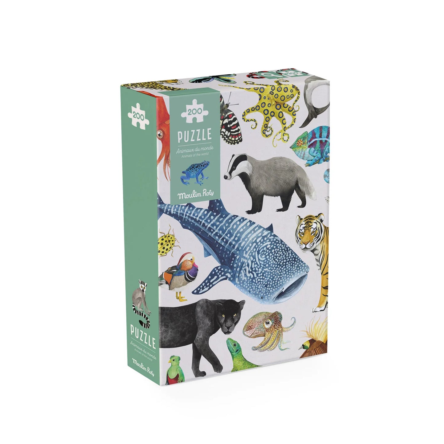 Puzzle con lupa y poster 200 piezas - Animales del Mundo