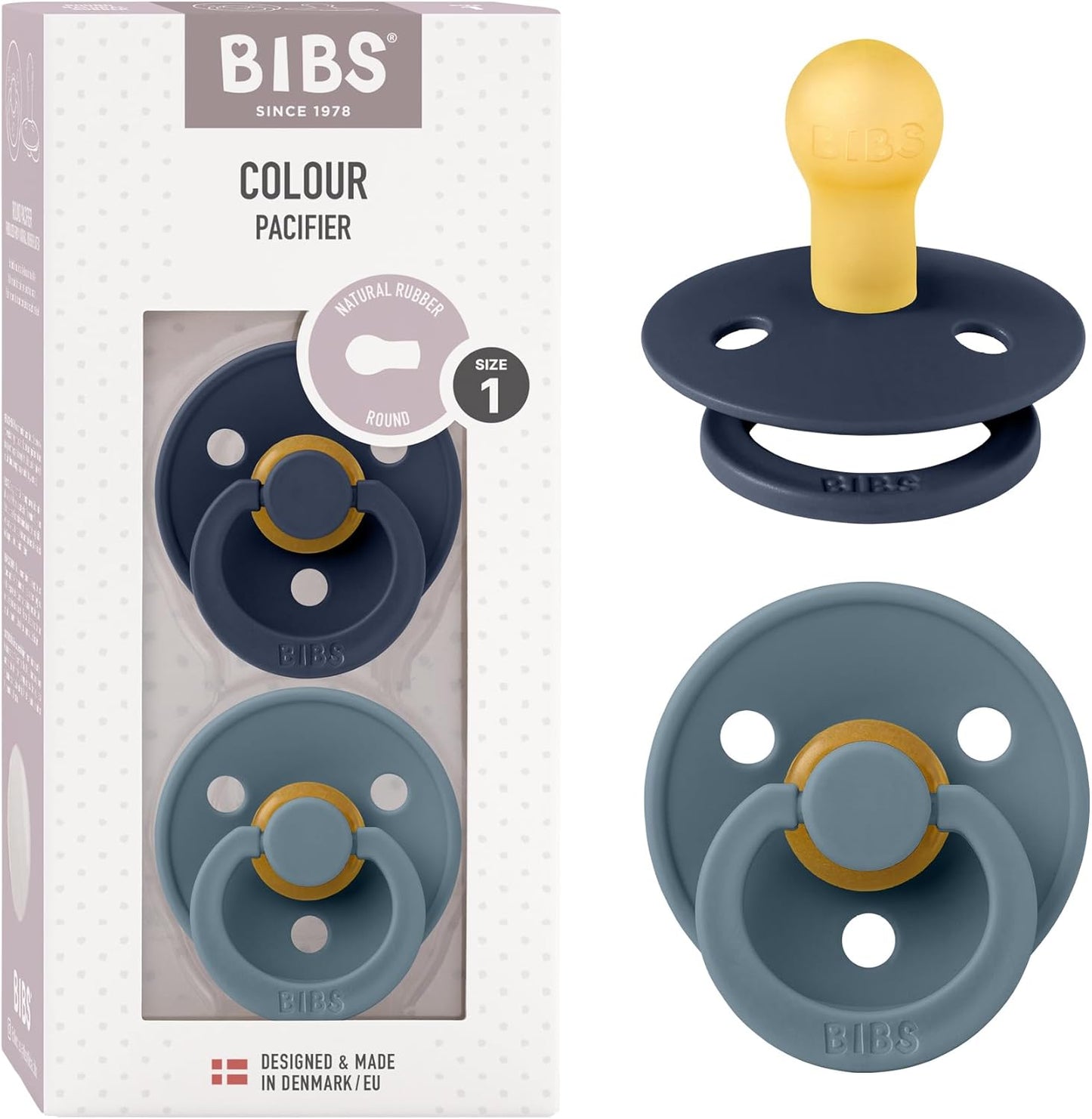 Chupete BIBS Colour Látex Natural Pack x 2 Deep Space/Petrol - Talle 1