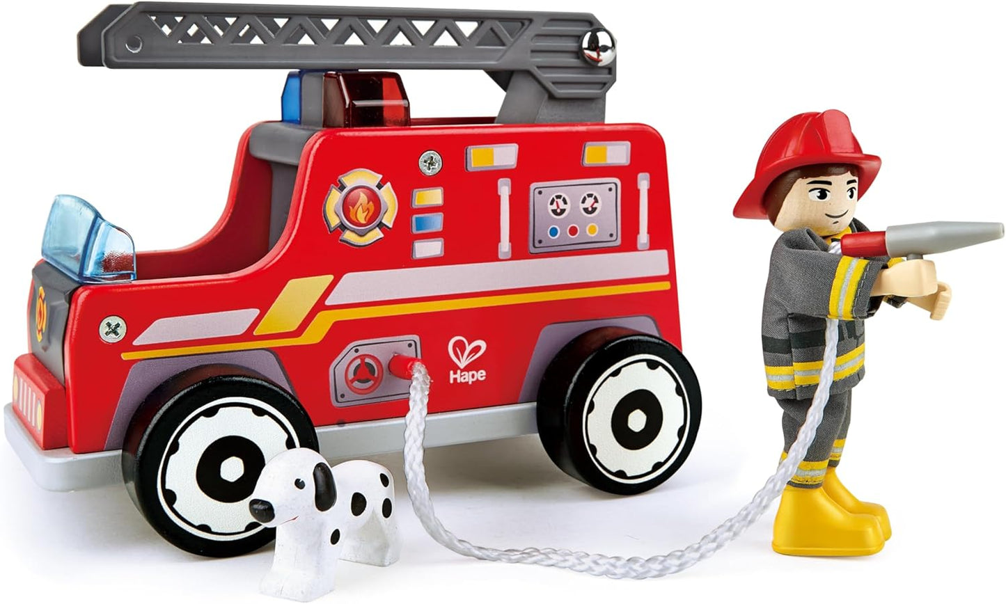 Camión de bomberos con muñeco y perro de rescate