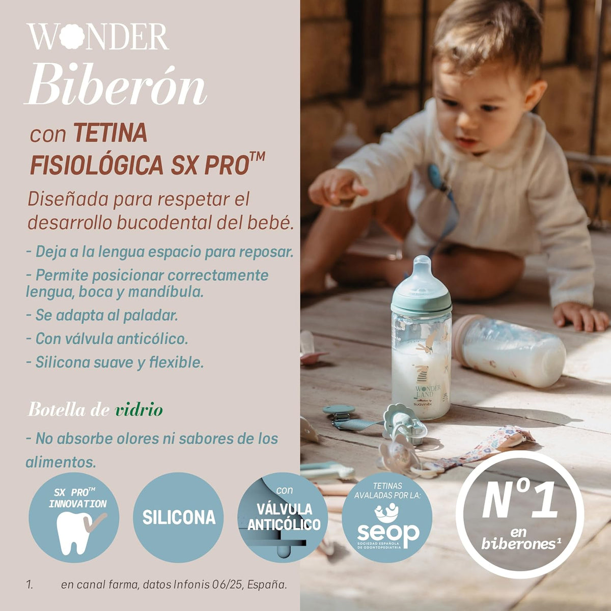 Mamadera de Vidrio 240 ml - Flujo M (+3 meses) Fisiológico - Poetry