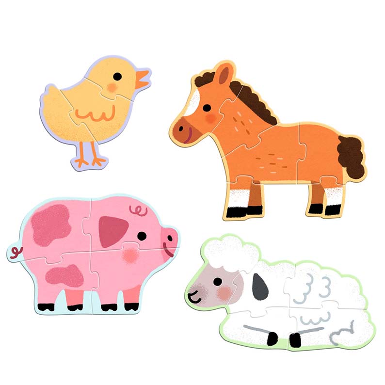 4 Puzzles Progresivos - En la granja - 3 a 6 piezas