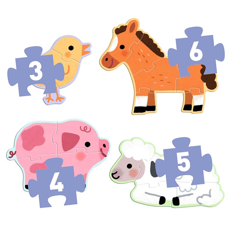 4 Puzzles Progresivos - En la granja - 3 a 6 piezas