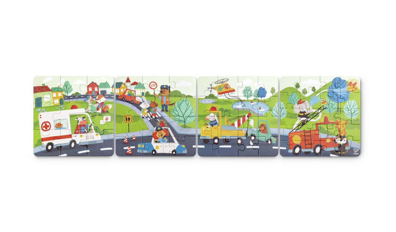 Puzzles progesivos - 4 en 1 - Vehículos de rescate