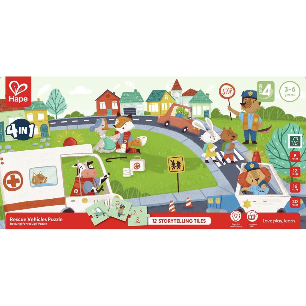 Puzzles progesivos - 4 en 1 - Vehículos de rescate