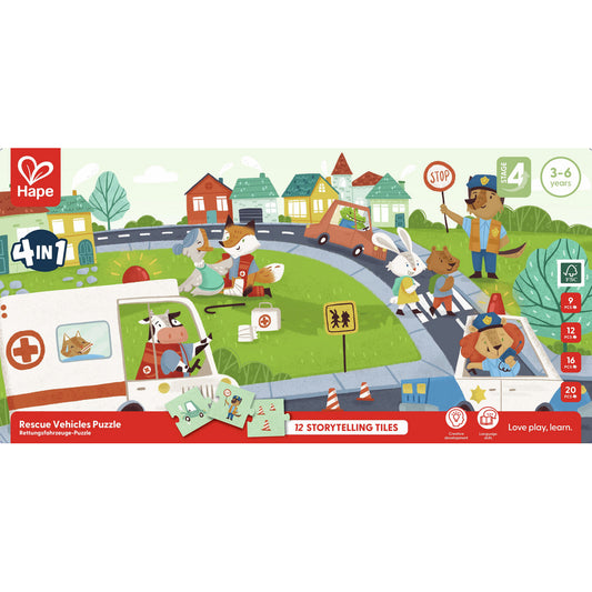 Puzzles progesivos - 4 en 1 - Vehículos de rescate