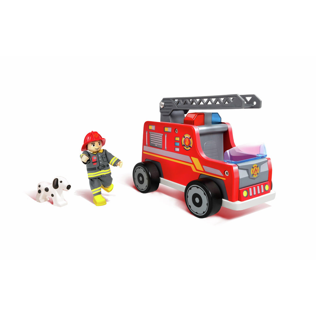 Camión de bomberos con muñeco y perro de rescate