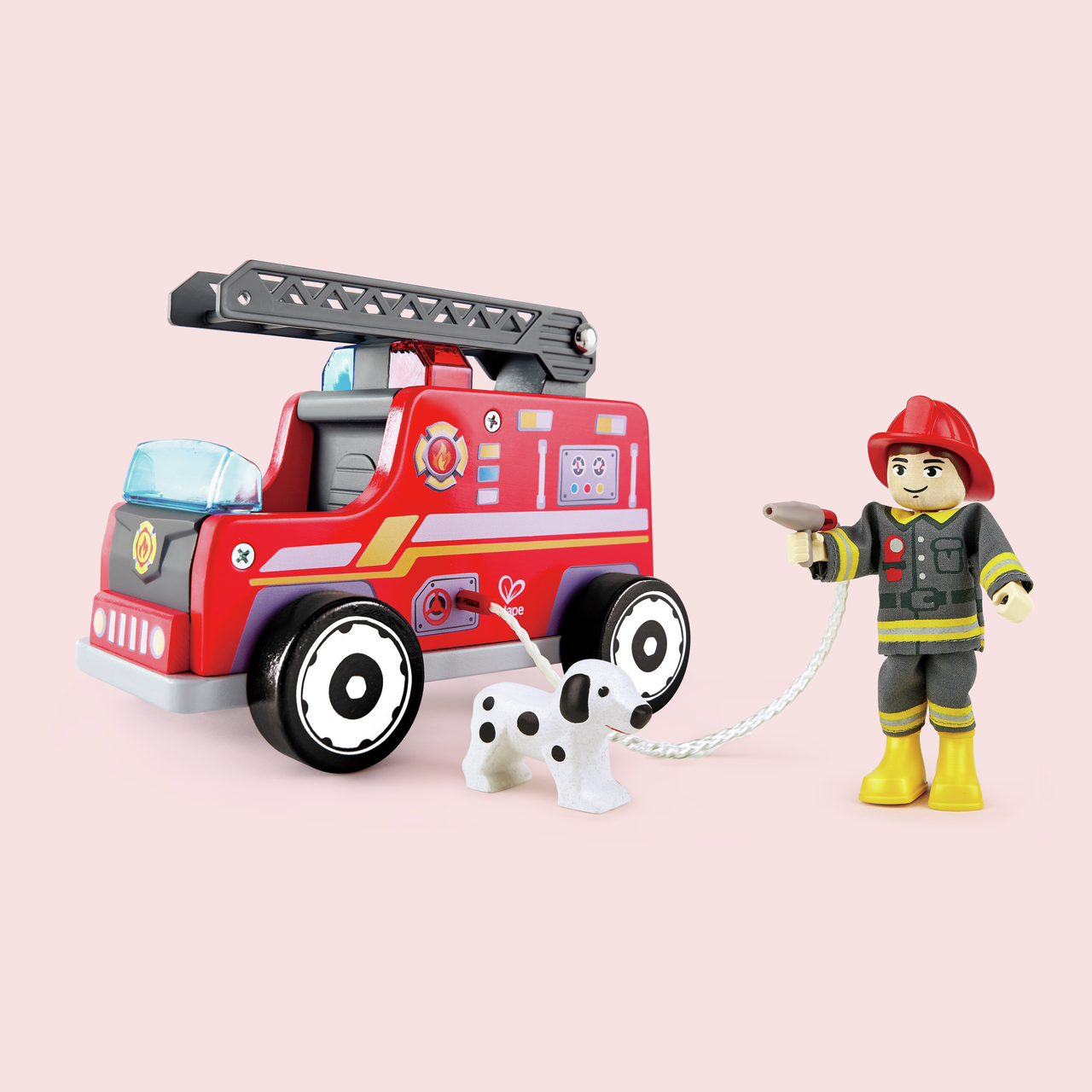 Camión de bomberos con muñeco y perro de rescate