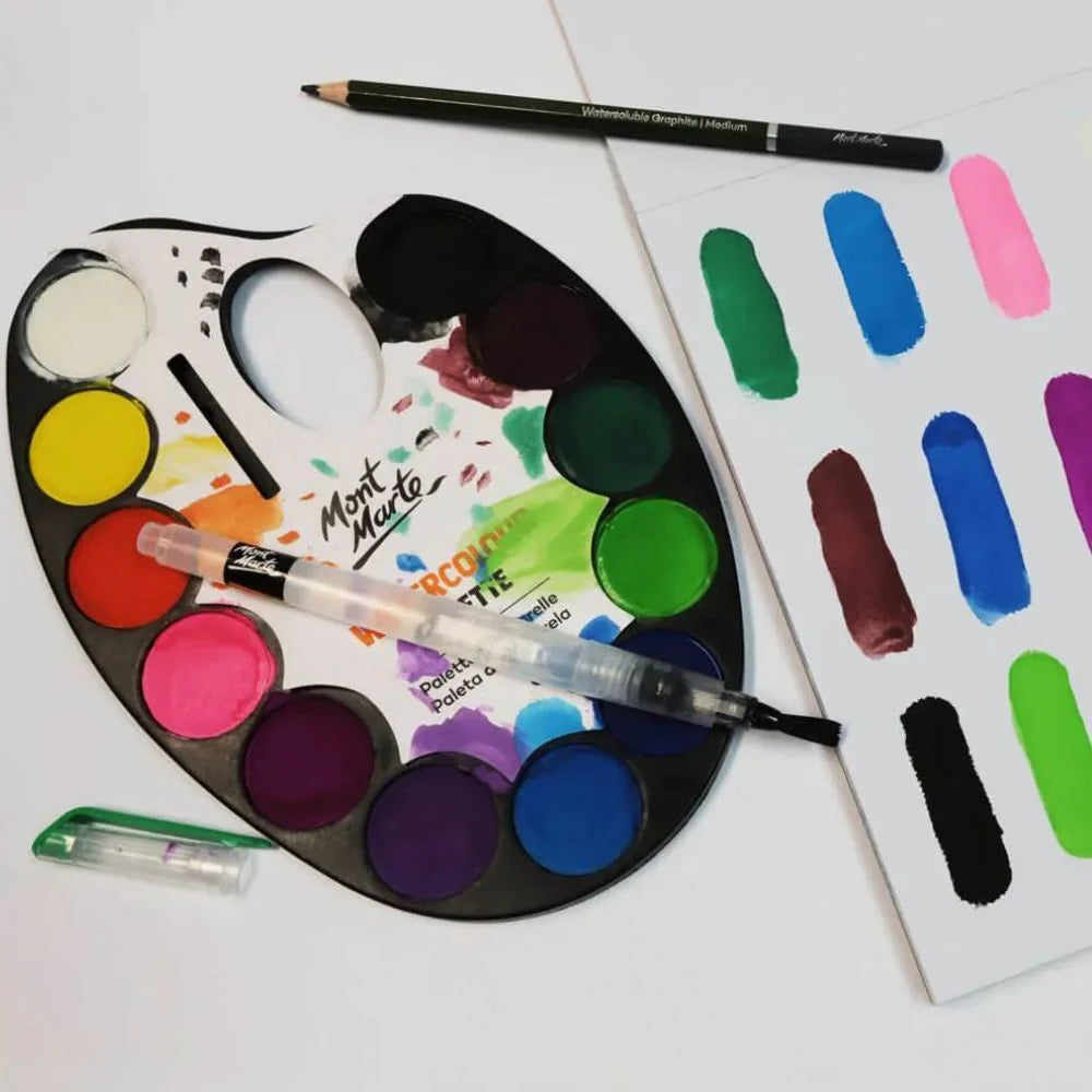 Set de acuarelas con paleta, block, pincel y lápiz - Mont Marte Kids
