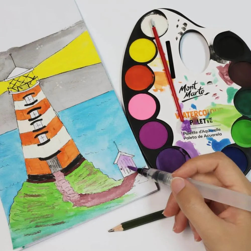 Set de acuarelas con paleta, block, pincel y lápiz - Mont Marte Kids