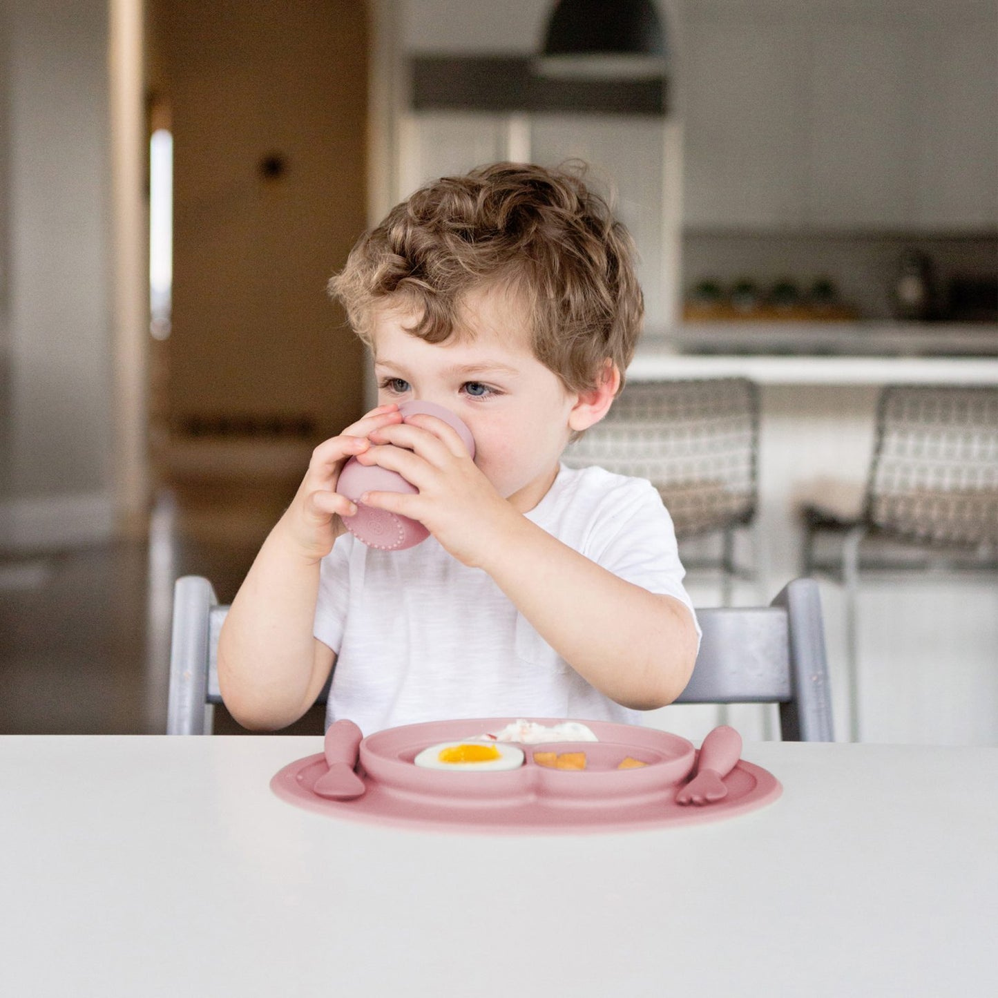 Mini Feeding Set - Plato Antideslizante con Individual + Tenedor y Cuchara - Blush