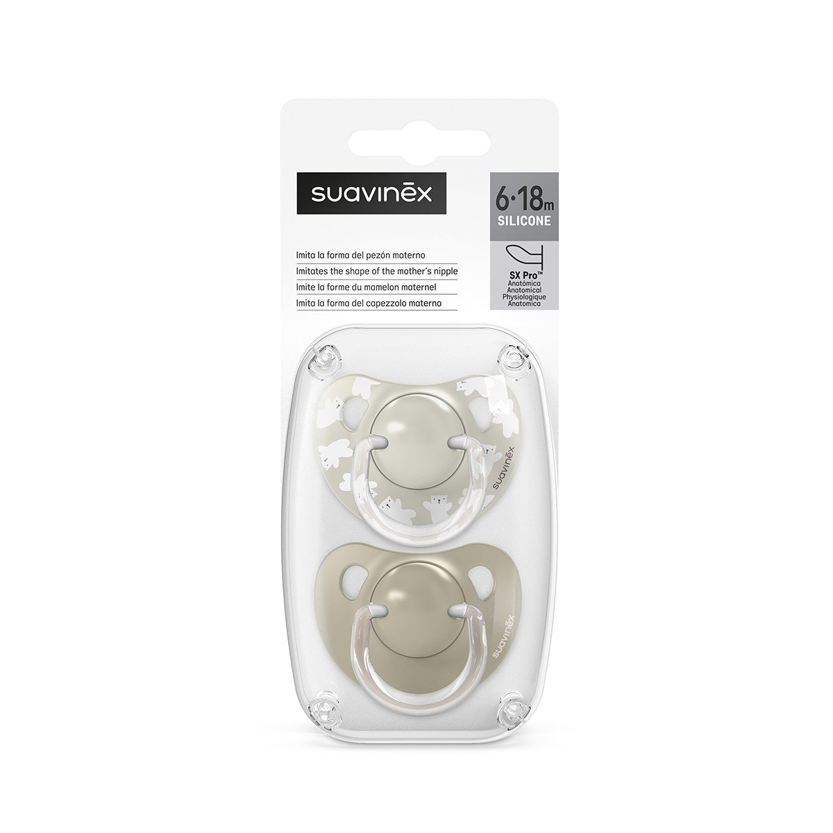 Chupete 0-6m (x2uds) Fisiológico SX Pro - Nocturno Oso Gris