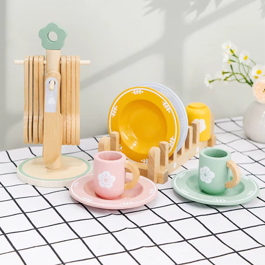 Set de Vajilla de Madera con Soportes