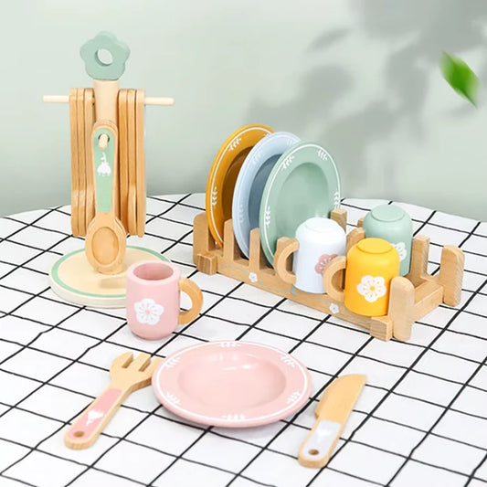 Set de Vajilla de Madera con Soportes