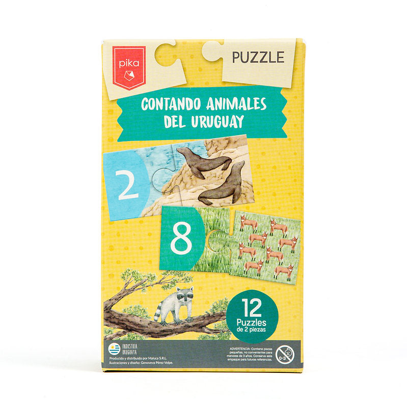 Contando Animales del Uruguay - 12 Puzzles de 2 piezas