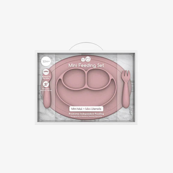 Mini Feeding Set - Plato Antideslizante con Individual + Tenedor y Cuchara - Blush