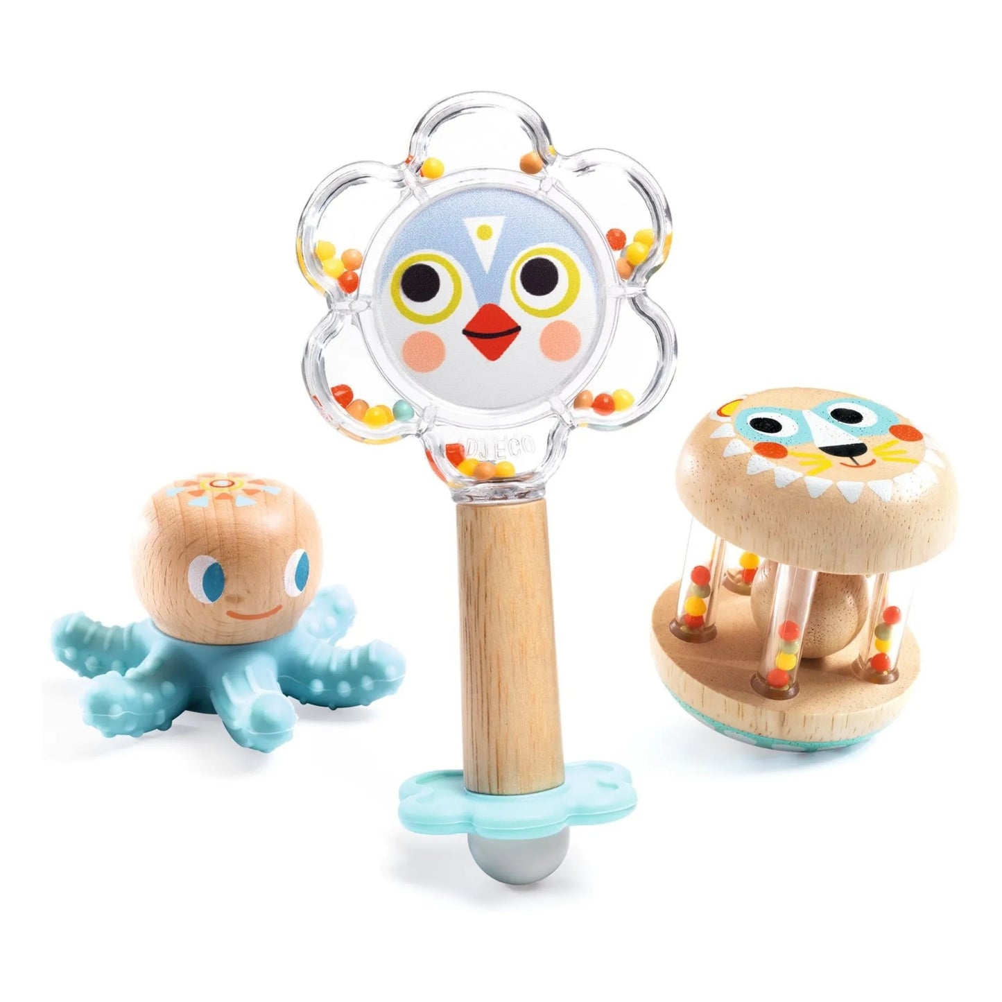 Set Mis Primeros Juguetes de Djeco con Mordillo, Sonajero y Rodari