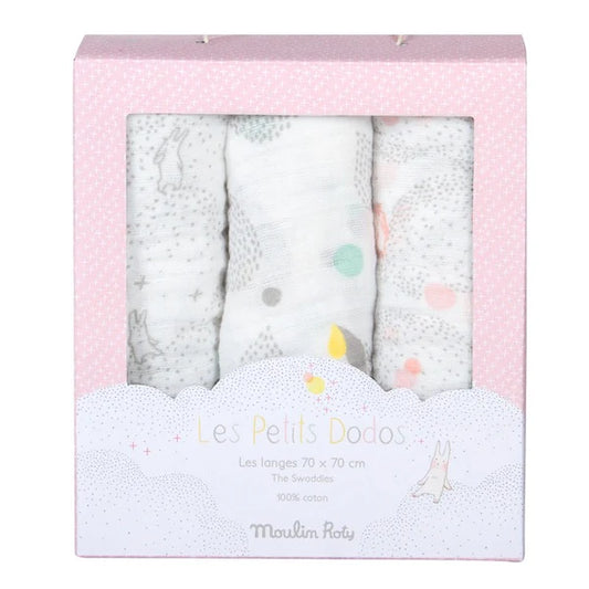 Muselinas Les Petits Dodos (70 x 70 cm) - Set de 3 - Rosa