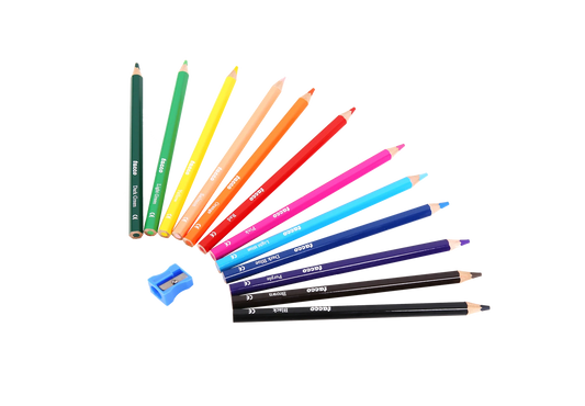 12 lápices gruesos + sacapuntas