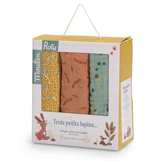 Set de 3 muselinas de algodón orgánico Trois Petits Lapins
