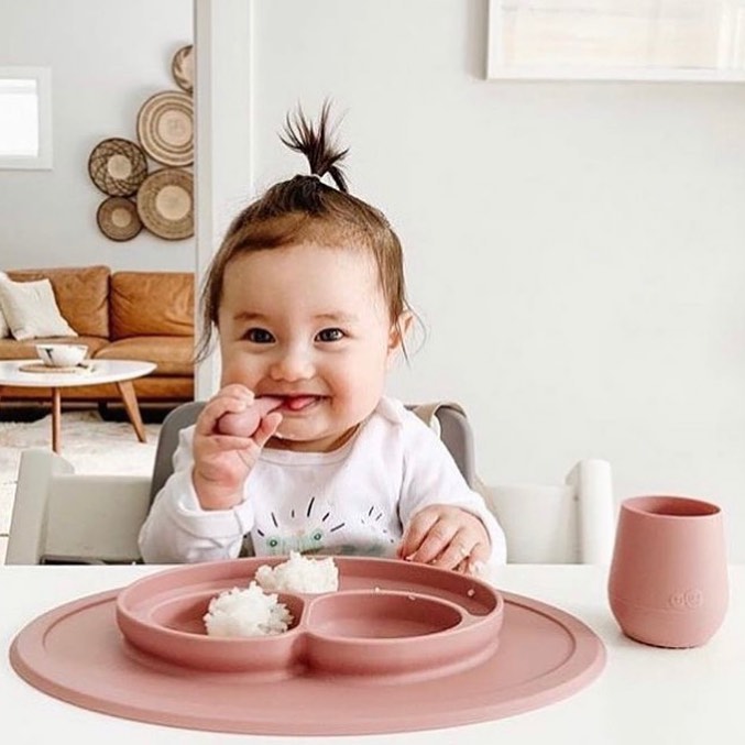 Mini Feeding Set - Plato Antideslizante con Individual + Tenedor y Cuchara - Blush